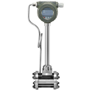 Temperature and pressure compensated vortex flowmeter